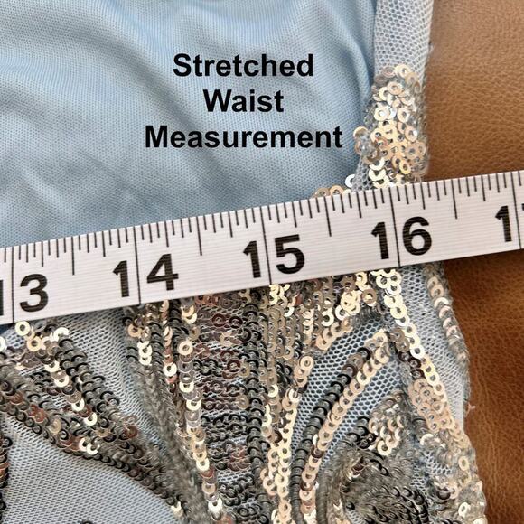 Y2K Cocktail Party Dress Baby Blue Silver Sequin Embellishments Women's Medium - Picture 10 of 11
